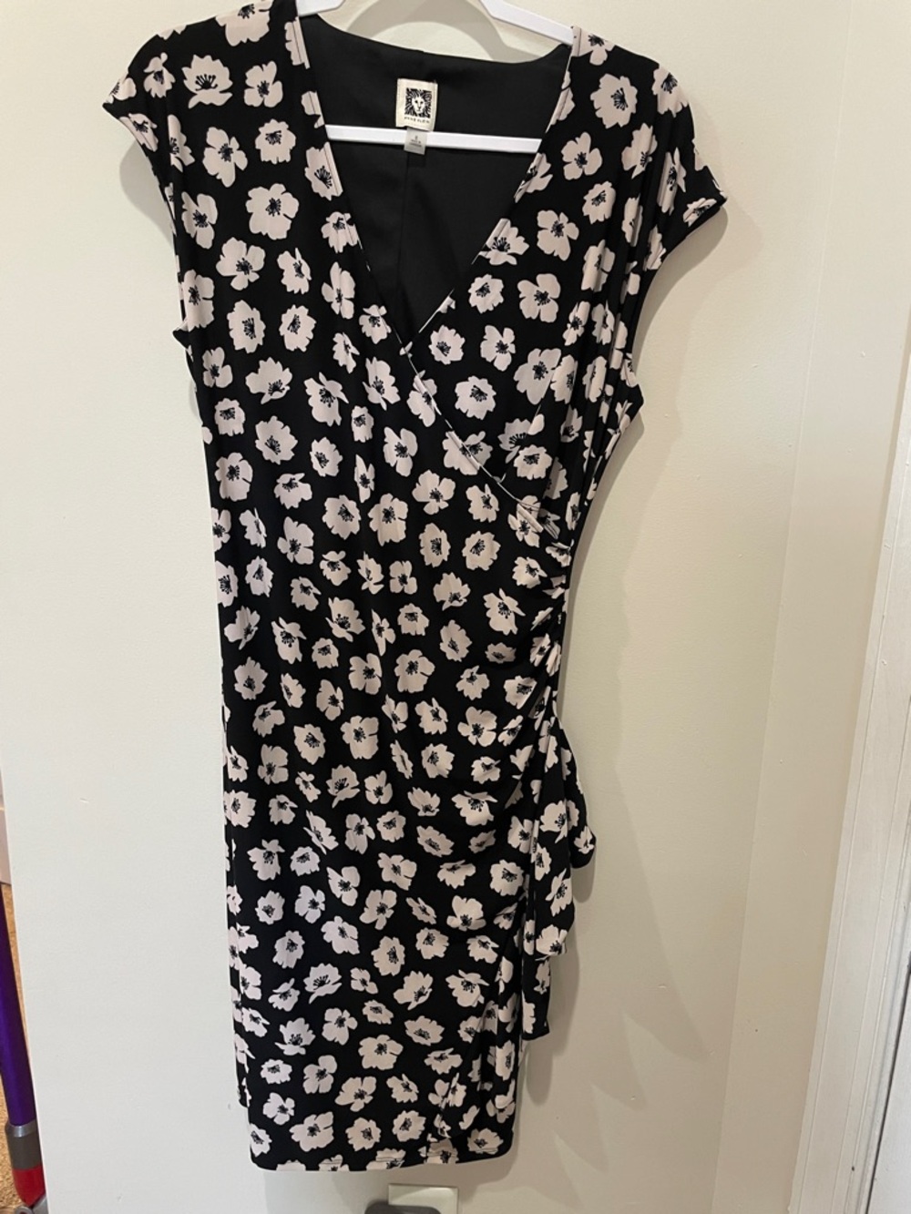 Anne Klein Black Dress with Cream Floral Print